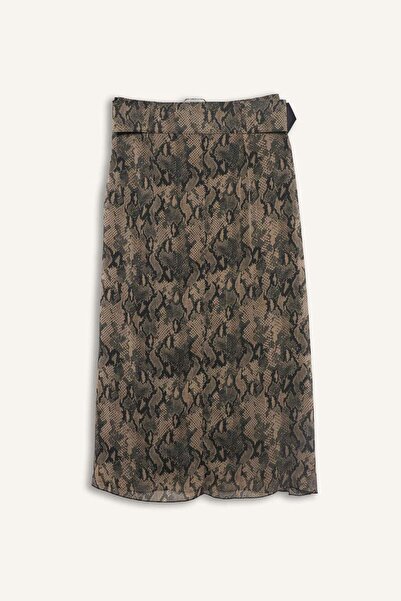 DeFacto Regular Fit Desenli Astarlı Şifon Midi Etek G0194AX25AU