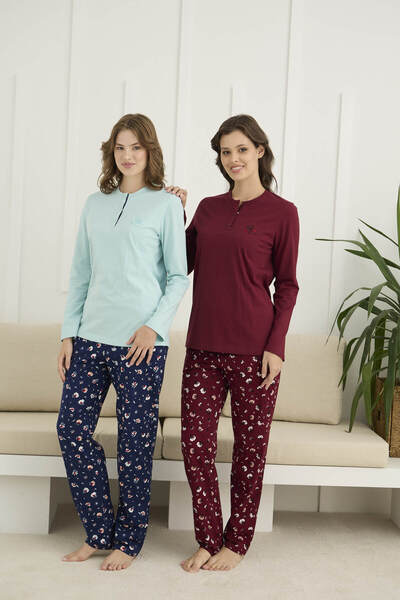 Polden Düğmeli Nakış Detaylı Kadın Pijama Takımı 4000
