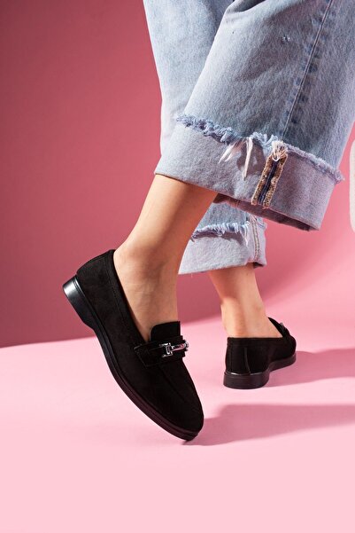 FUGA MODA حذاء ماركيز كاجوال من جلد الغزال الأسود بإبزيم