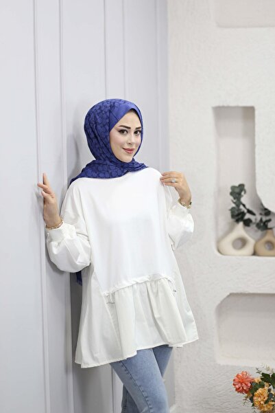 Ekru KADIN BÜZGÜ DETAYLI GARNİLİ SWEAT TUNİK