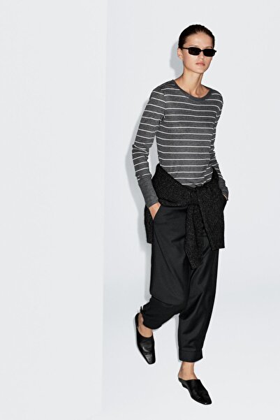 Massimo Dutti Uzun kollu hafif çizgili t-shirt