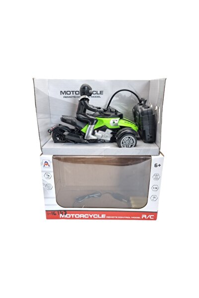 ABS 20 cm green motorcycle, with passenger, 3 wheels, and remote control