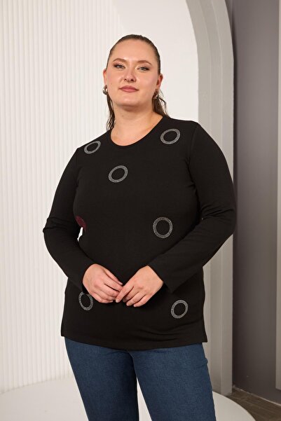 RMG Μπλούζα με μακρύ μανίκι με λεπτομέρεια από πέτρα σε μεγάλο μέγεθος