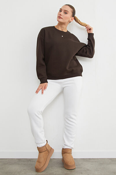 Fulla Moda Φούτερ Oversize με λεπτομέρεια από πέτρα με 3 κλωστές