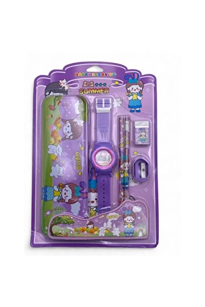 ABS Set de rechizite școlare Happy Day cu ceas digital, penar metalic, 2 crei...