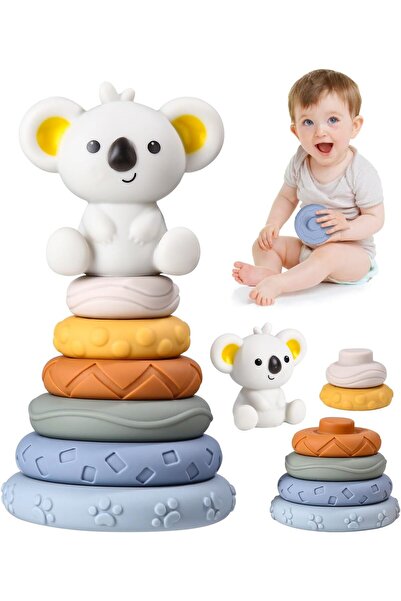 KAKİ Montessori Toys Circular Nesting Blocks with Koala Animal Figure, Baby T...
