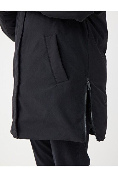 Jimmy Key Siyah Yandan Cepli Kapüşonu Kürk Detaylı Puf Mont