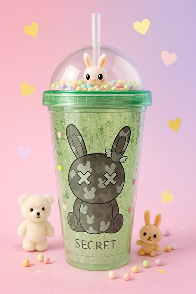 HediyeFilesi زجاجة مياه بسعة 450 مل مع شفاطة، مظهر زجاجي مثلج، طبقة مزدوجة من الميكا، لون أخضر 2087