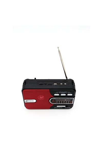 Yuegan Radio with MP3 Player, Aux, USB, Solar Charging, Red and Black