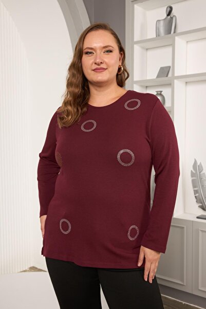 RMG Μπλούζα με μακρύ μανίκι με λεπτομέρεια από πέτρα σε μεγάλο μέγεθος