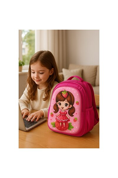 ABS Kindergarten Backpack, Waterproof, Strawberry Girl Model, 3D Print, 3 Compartments, 40 x 30 x 15, Pi