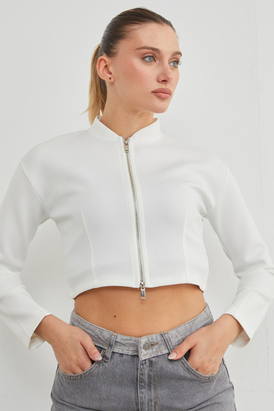 Fulla Moda Αθλητικό μπουφάν με φερμουάρ και γιακά με κομμένο σχήμα