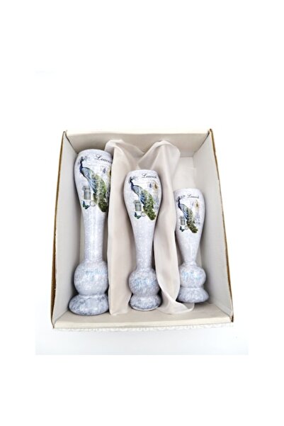 ABS Set 3 vaze decorative din sticlă, Păun, 33,5 x 8cm, 28 x 8cm, 23,5 x 7,5cm