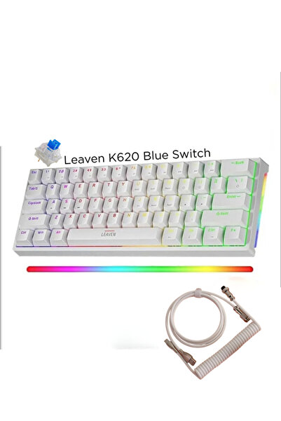 Leaven K620 Hot-Swap Mavi Switch Mekanik Klavye- Gri Coiled Kablo