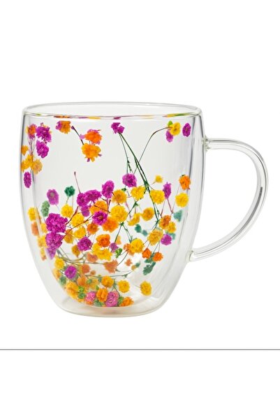 ABS Double-wall borosilicate glass mug with flowers, 80 ml, transparent