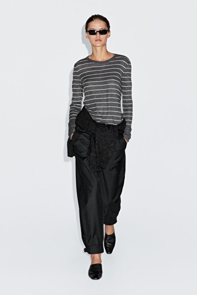 Massimo Dutti Uzun kollu hafif çizgili t-shirt