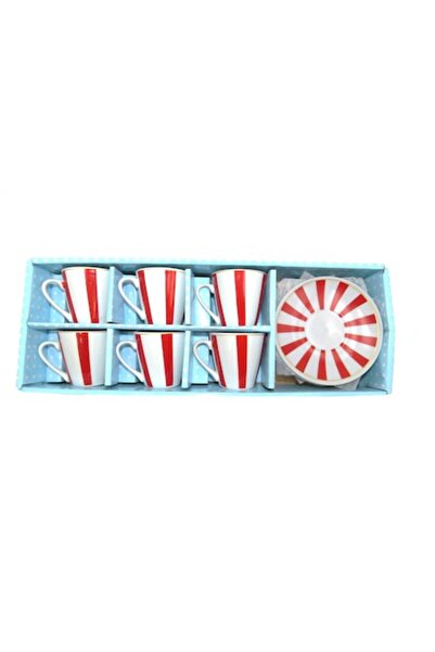 ABS Set 6 cups, red stripes, 5 cm