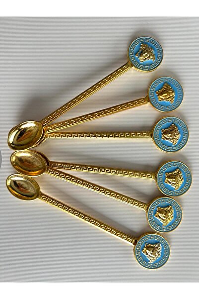 GenelTedarik 6lı gold çay kaşığı mavi mineli