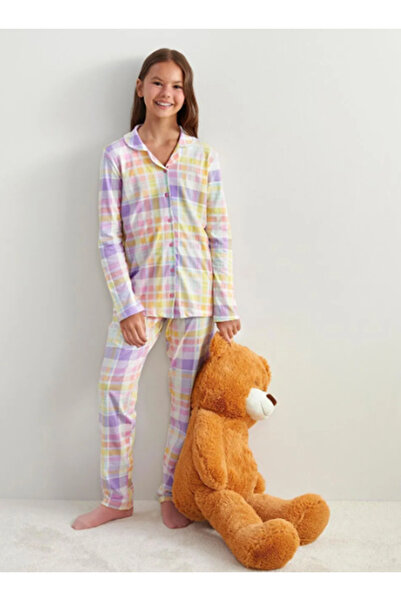 LC Waikiki Beyaz Gömlek Yaka Kız Çocuk Pijama Takımı
