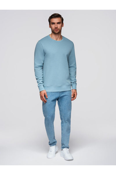 OMBRE BASIC men's sweatshirt with round neckline - cream V11 OM-SSBN-0175