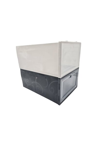 ABS Set of 10 shoe storage boxes, 32x23x14 cm, white and black