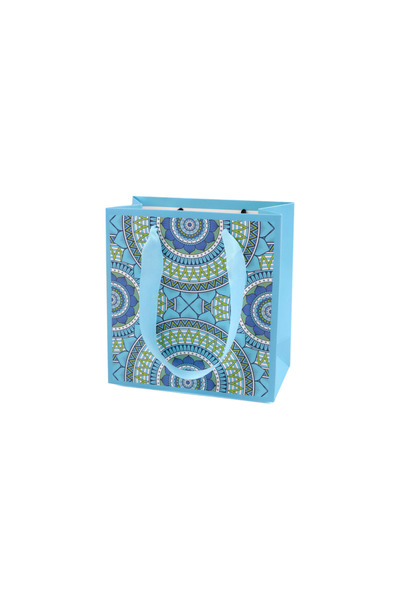 Crisalida Crisalida paper gift bag, 14 x 15 x 7 cm, Azure blue mandalas