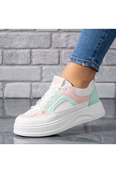 BMoD Teniși de damă albi și verzi cu talpă groasă MOD09261