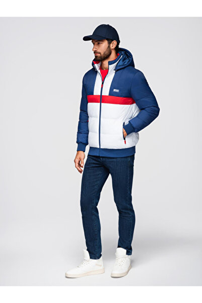OMBRE Πολύχρωμο ρετρό ανδρικό αθλητικό μπουφάν - μπλε και λευκό V1 OM-JALP-0296