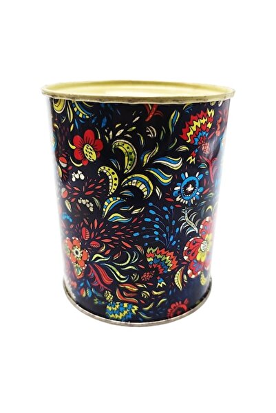 ABS Μικρός Στρογγυλός Μεταλλικός Κουμπαράς με Φλοράλ Τύπωμα 9x10 εκ.