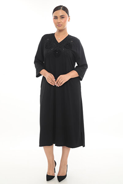 MİHANNA BÜYÜK BEDEN ELBİSE NAKIŞ İŞLEMELİ