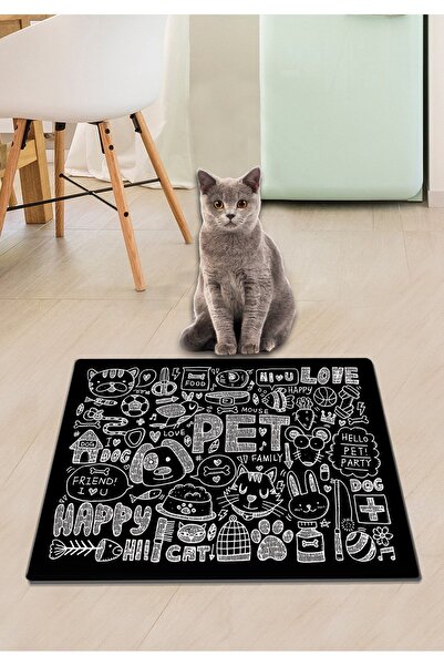 Heza Home Pvc Trois Kedi Köpek Mama Paspası Köpek - Kedi Eşyaları Malzemeleri...