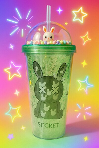 HediyeFilesi زجاجة مياه بسعة 450 مل مع شفاطة، مظهر زجاجي مثلج، طبقة مزدوجة من الميكا، لون أخضر 2087