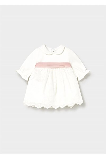 MAYORAL فستان للفتيات الصغيرات بحزام مطرز باللون الأبيض 2818