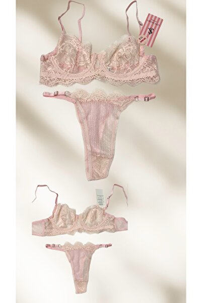 love secret طقم ملابس داخلية من الدانتيل والتول مع حمالة صدر