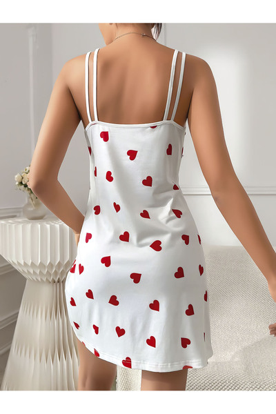 WİYONA Women's Black Heart Patterned Micro Fabric Mini Nightgown