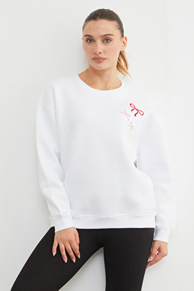 Fulla Moda Hanorac oversize cu broderie cu fundă cu 3 fire