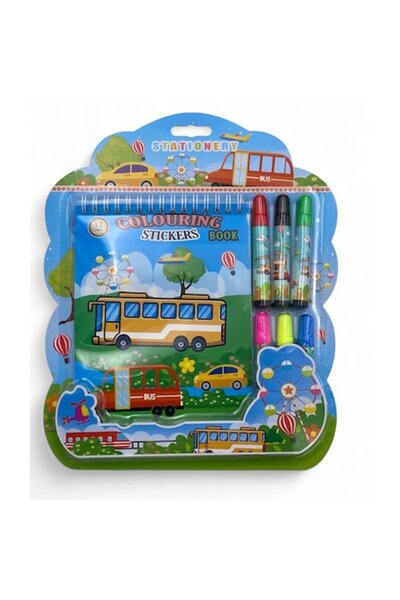 ABS Colorful set for children — 6 colored markers and 12-sheet spiral coloring book, Blue