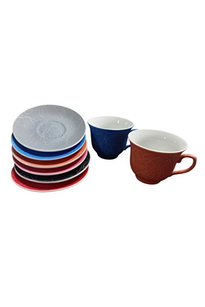 ABS Set of 6 cups and 6 saucers, ceramic, multicolor