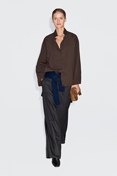 Massimo Dutti Dokulu reglan kollu gömlek