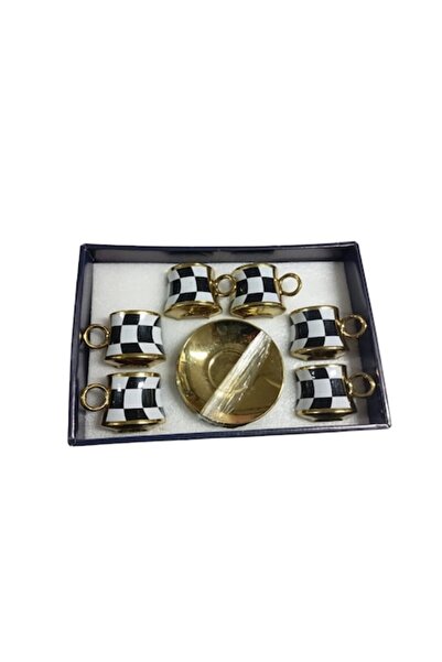 ABS Set 6 Cups + 6 Saucers Gold Plaid Model