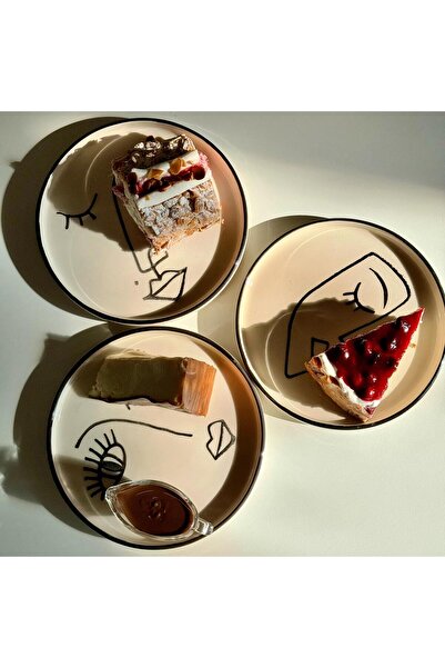 CREARTHOME Face Cake Set Face Ceramic 6-Piece Cake Plate 20 cm Face Patterned...