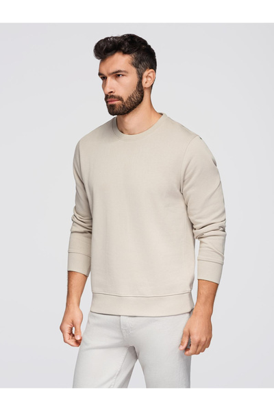 OMBRE Men's BASIC sweatshirt with round neckline - light Men's BASIC sweatshirt with beige V1 OM-SSBN-0175