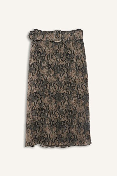 DeFacto Regular Fit Desenli Astarlı Şifon Midi Etek G0194AX25AU
