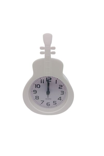 ABS Children's Table Alarm Clock, Guitar Shape, 16 cm, White