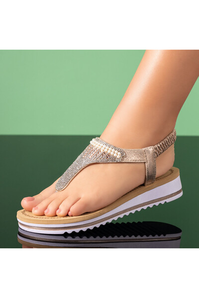 Modlet.ro Women's gold sandals with applied stones MOD09383