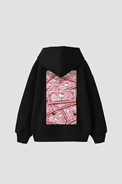 Bak Moda Hanorac negru oversize unisex cu imprimeu H. Kitty Money
