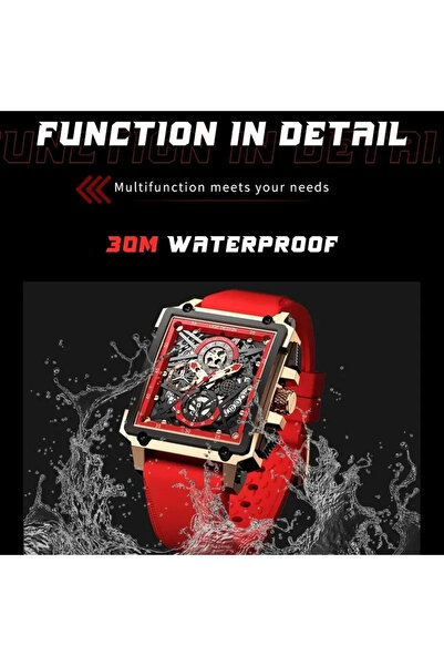 Lige Men's Watch Red Silicone Steel Date Display Quartz Analog