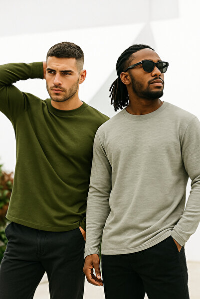 Rich Men's Khaki-Grimelange 2-Pack Basic Long Sleeve Athlete Bodysuit