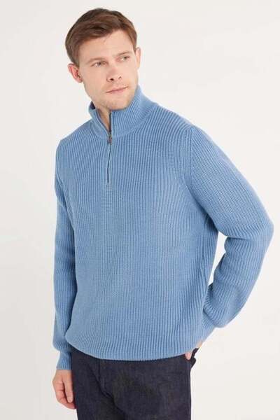 Tudors Men's 3-Pack Khaki-Smoke-Blue Slim Fit Slim-Fit Zippered Stand-Up Collar Knitwear Sweater