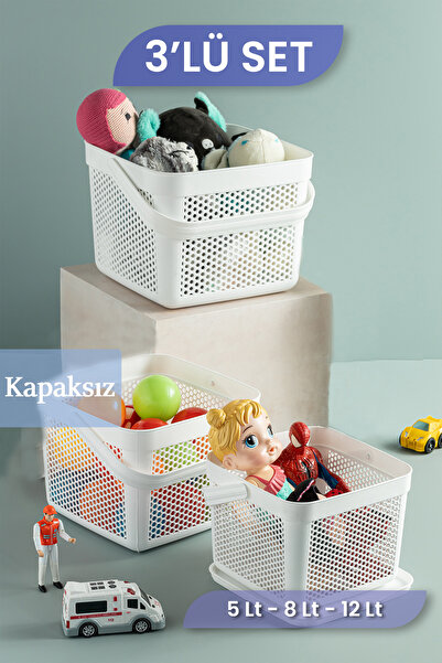 MYBOX Set of 3 Toy Storage Box Baby Kids Room Organizer Multi-Purpose Organizer 5-8-12Lt White